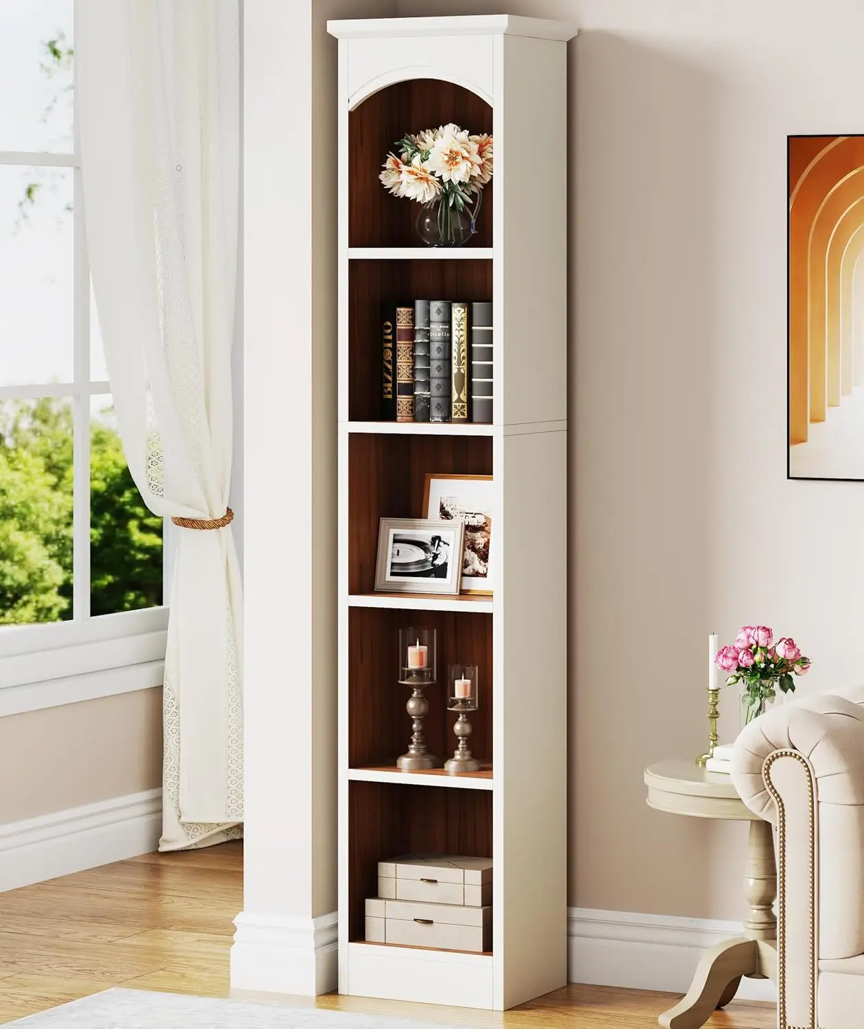 Tribesigns 70.9-Inch Tall Narrow Bookcase, 5-Tier Cube Bookshelf with Storage, Modern Slim Corner Display Shelves for Ho