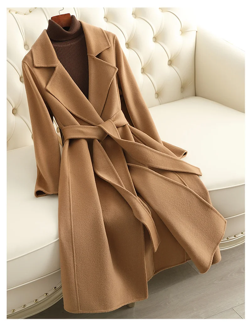 2026 Autumn/Winter New Double Sided Wool Coat Women Jacket Mid Length Slim Fit Fashion Woolen Coat Streetwear Female Outerwear