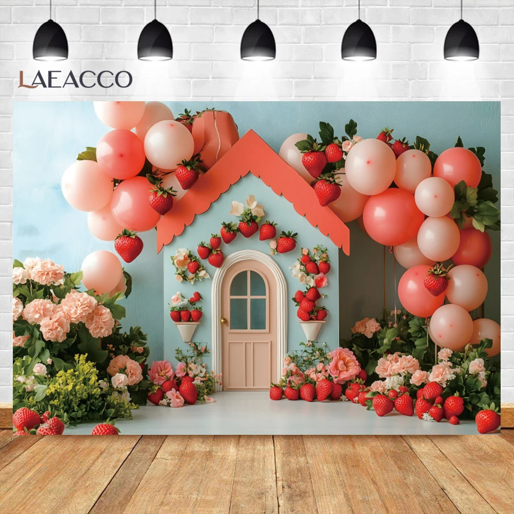 الفراولة الحلوة استحمام الطفل التصوير خلفية حديقة الأزهار المشهد بالون الوردي منزل الاطفال عيد ميلاد صورة خلفية الصورة
