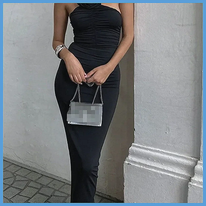 Abito sexy monospalla da donna, con vita pieghettata floreale, elegante outfit estivo slim fit
