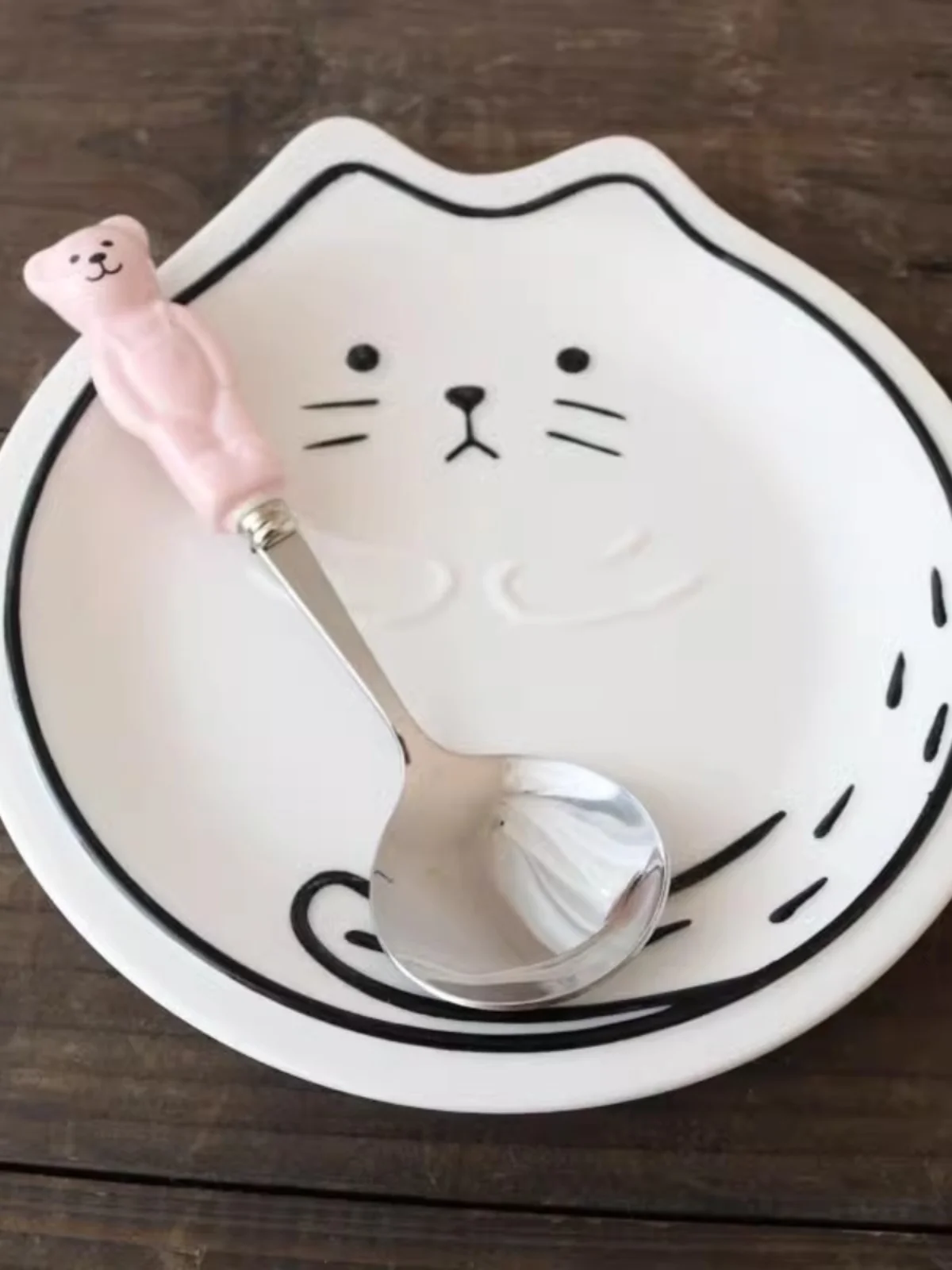 

Relief Cerc aped Dert Plate Children's Dinner Plate Bear Spoon Fork Sculpture Deep Bowl Japanese Sle Home Dinin...