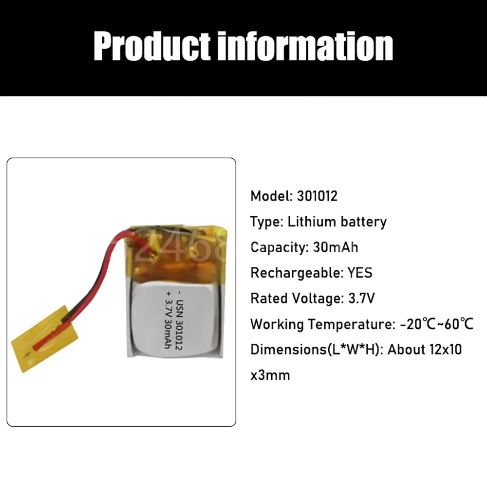 30 mAh 3,7 V 301012   Batteria ricaricabile lipo ai polimeri di litio per GPS MP3 MP4 PAD DVD Telefono altoparlante per cuffie bluetooth fai da te