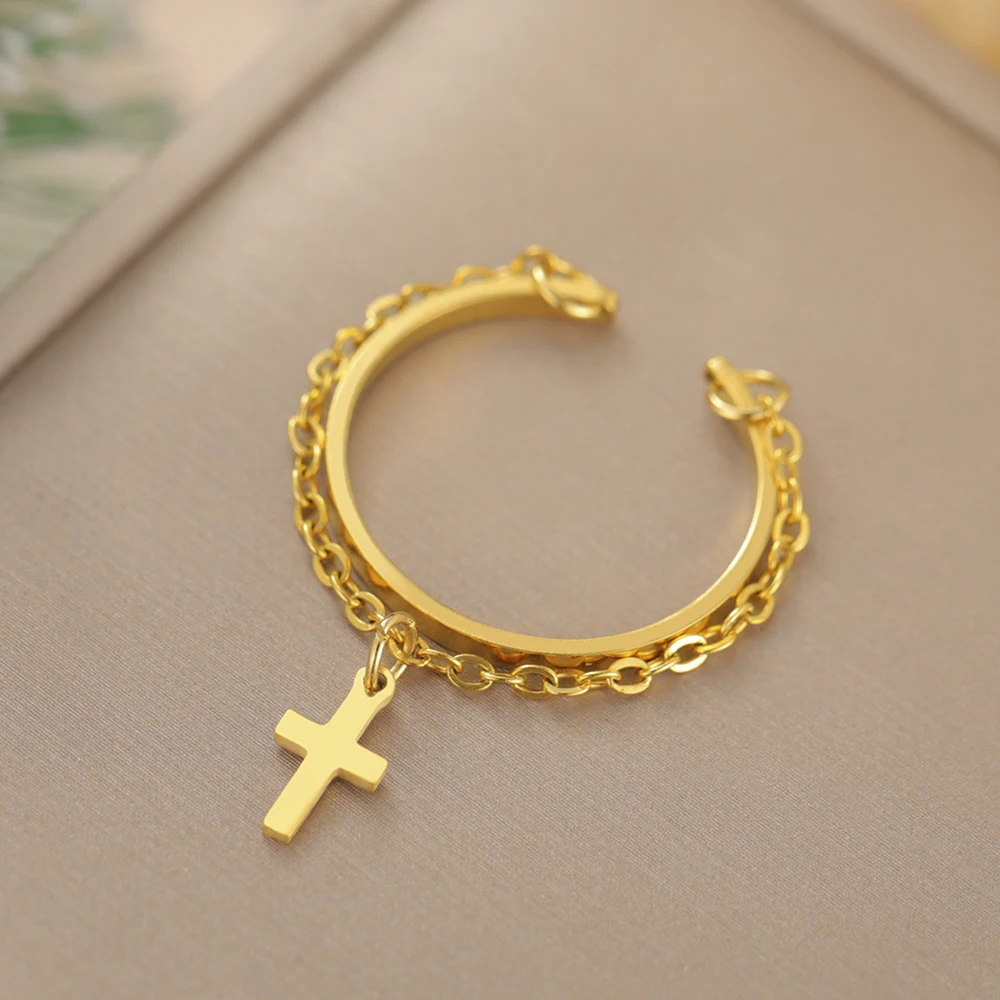 Dawapara Vintage Stern Kette Quaste Verstellbarer Ring Hexagramm Pentagramm Kreuz Charm Edelstahl Damen Schmuck – Detail 19