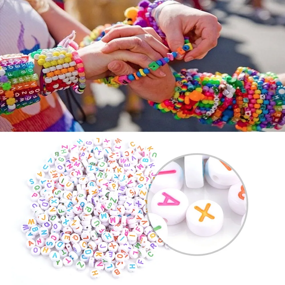 100PCS White Bead Acrylic Letter Beads 4X7mm Size Colorful Letter Round Letter Beads Round DIY Letter Beads Bracelet Making