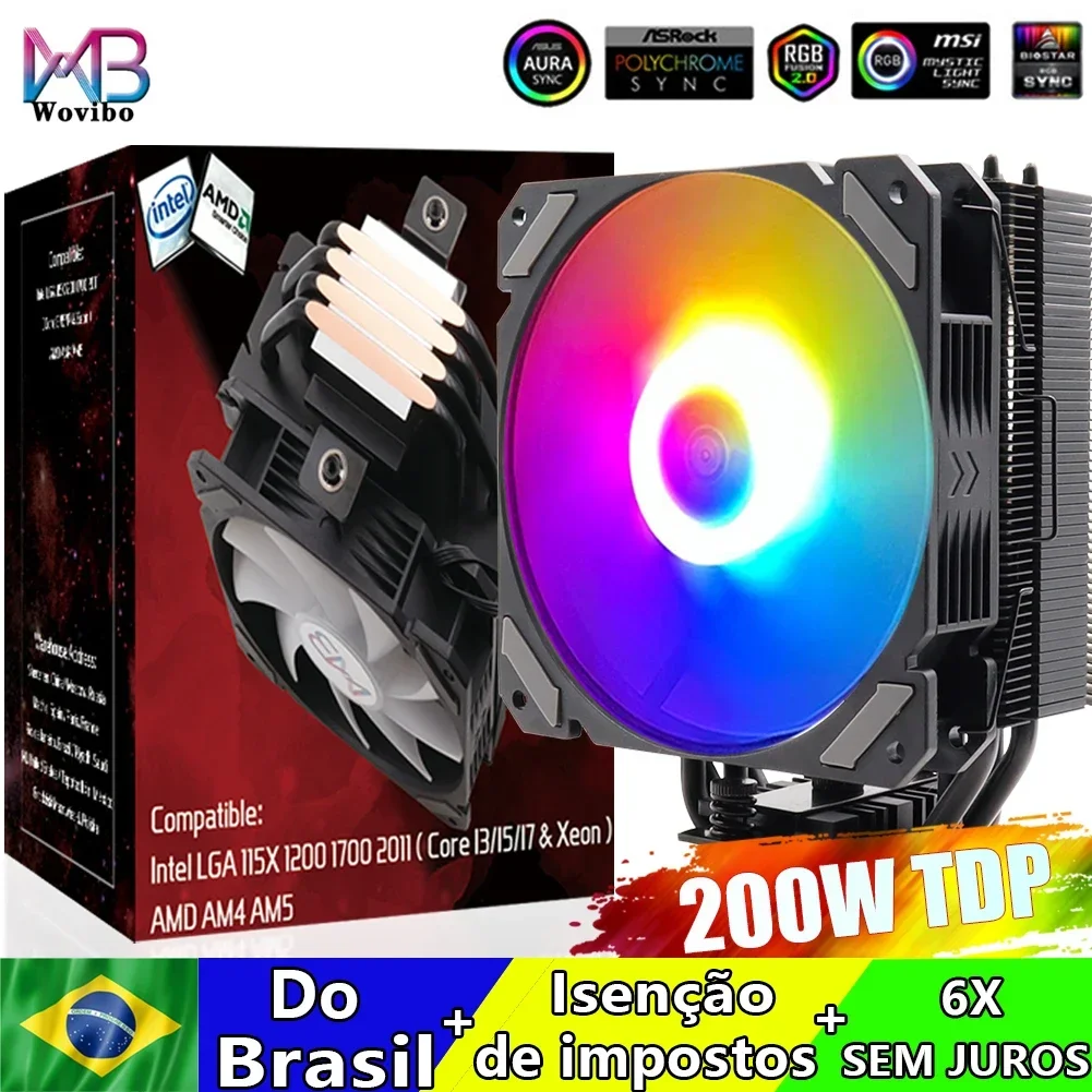 Radiador De Computador Cpu Cooler 120mm Ventilador Rgb Argb 4pin Para Intel Lga 1150 1151 1155 1200 1700 2011 X79 X99 Amd Am4