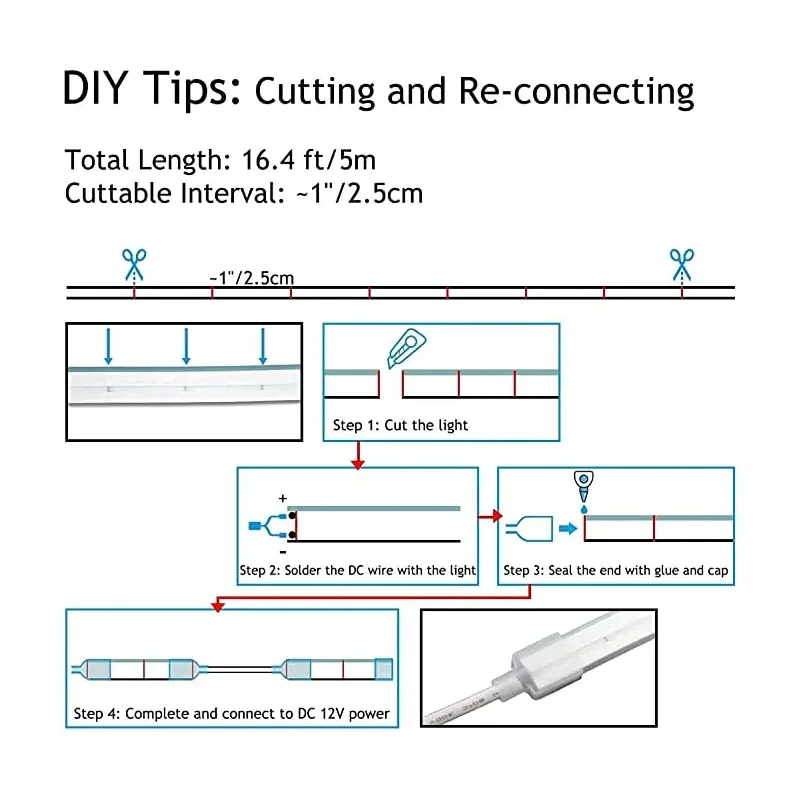 Tira de luces LED de neón de 12V y 5M, lámpara de neón de silicona Flexible, 600LEDs/m, lineal integrado, resistente al agua para fiesta en casa, luz de decoración DIY