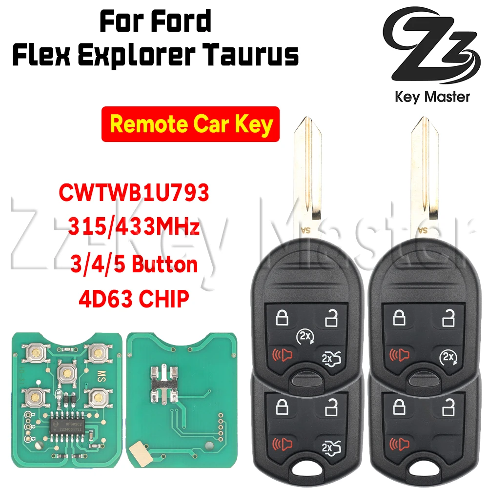 

Универсальный автомобильный ключ-пульт Zz Key Master CWTWB1U793 с чипом 4D63, 315/433 МГц, 3/4/5 кнопок для Ford Edge, Expedition, Mustang, Explorer, Ranger, Windstar