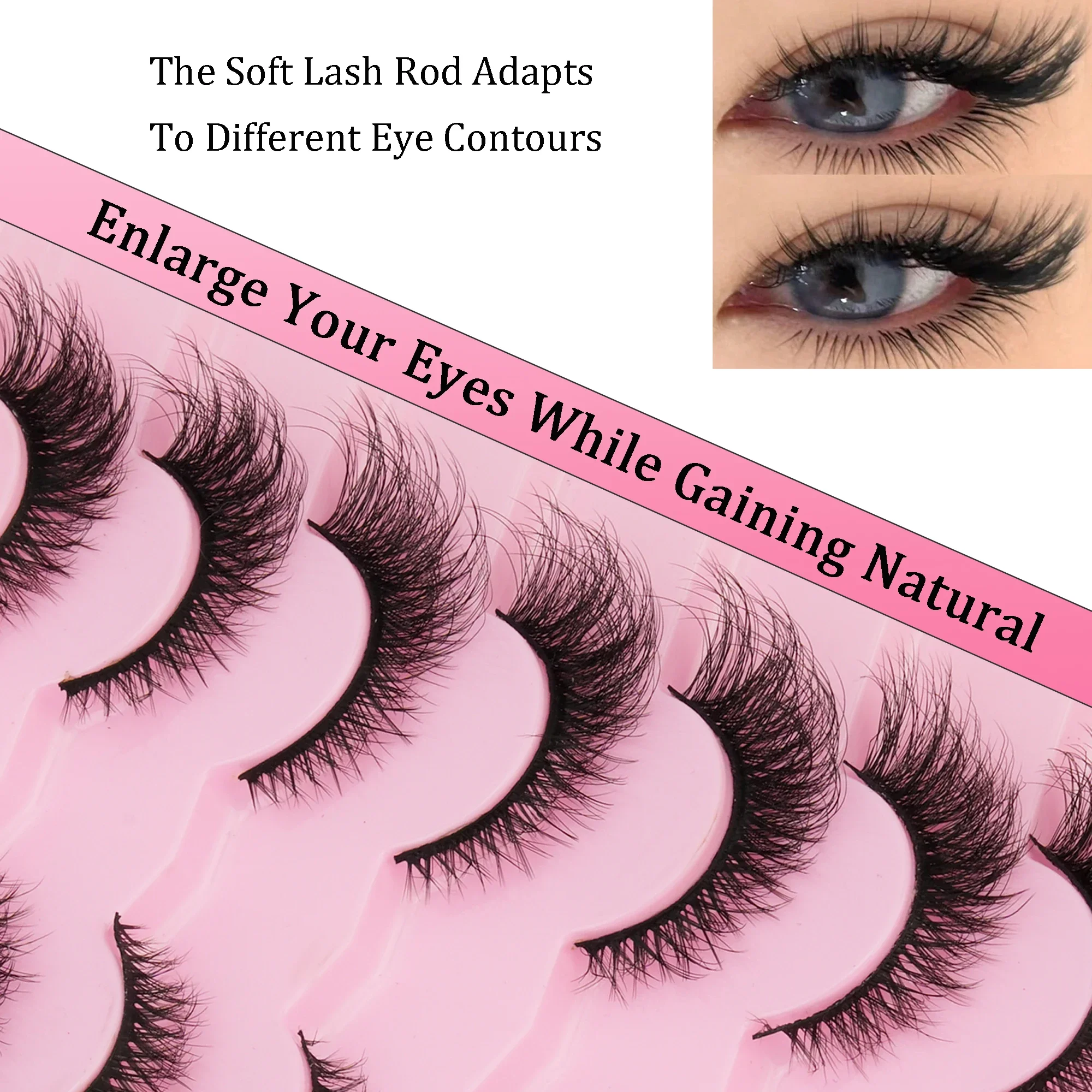 Russian Volume Strip Lashes 7 Pairs 3D Wispy Fluffy Faux Mink Dramatic Reusable False Eyelashes for Party Makeup