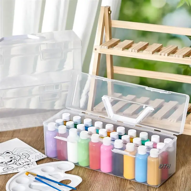 

3 Pcs Paint Storage Box For 2 Fl. Oz Acrylic Paints, Acrylic Portable Craft Art Organizer With Handle, 30 Bottles
