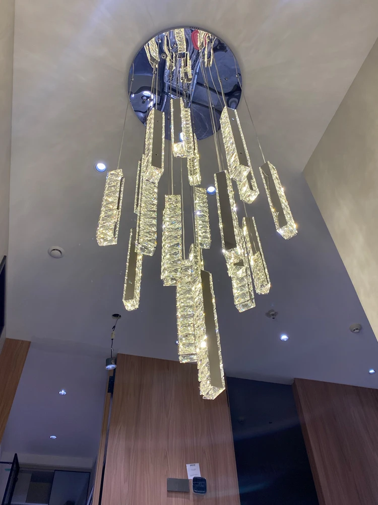 moderno led escadaria lustre cristal pendurado luzes cromo ouro longa lampada espiral sala de estar villa hall decoracao interior lampadas 01