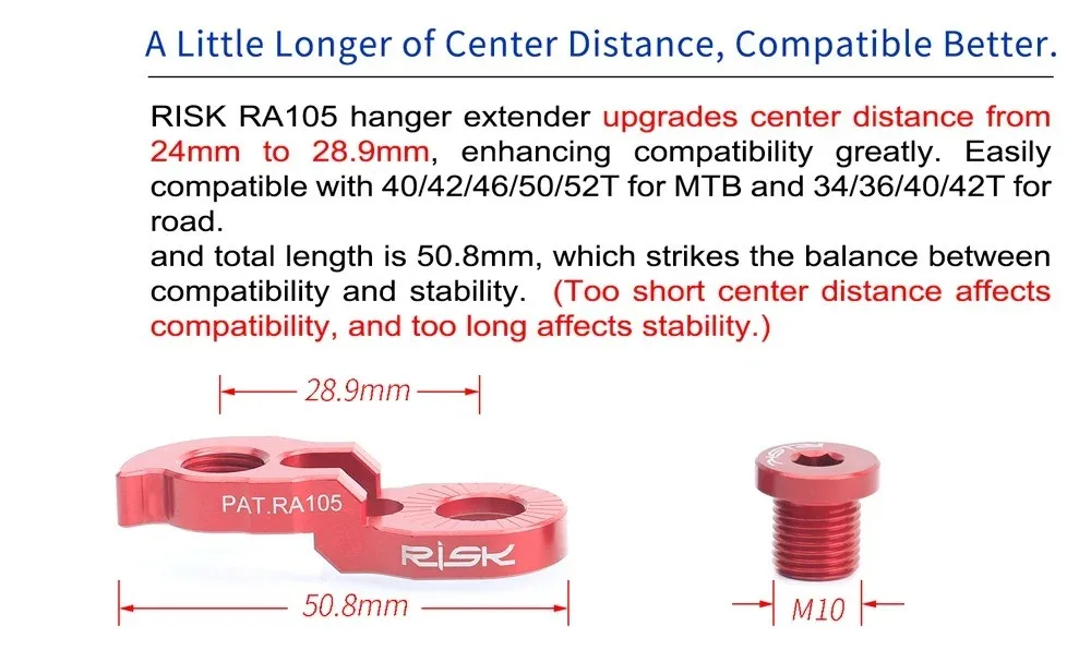 RISK Fahrrad-Schaltaugenverlängerung für Rennrad und Mountainbike – Adapter für Schaltaugen – Detail 4