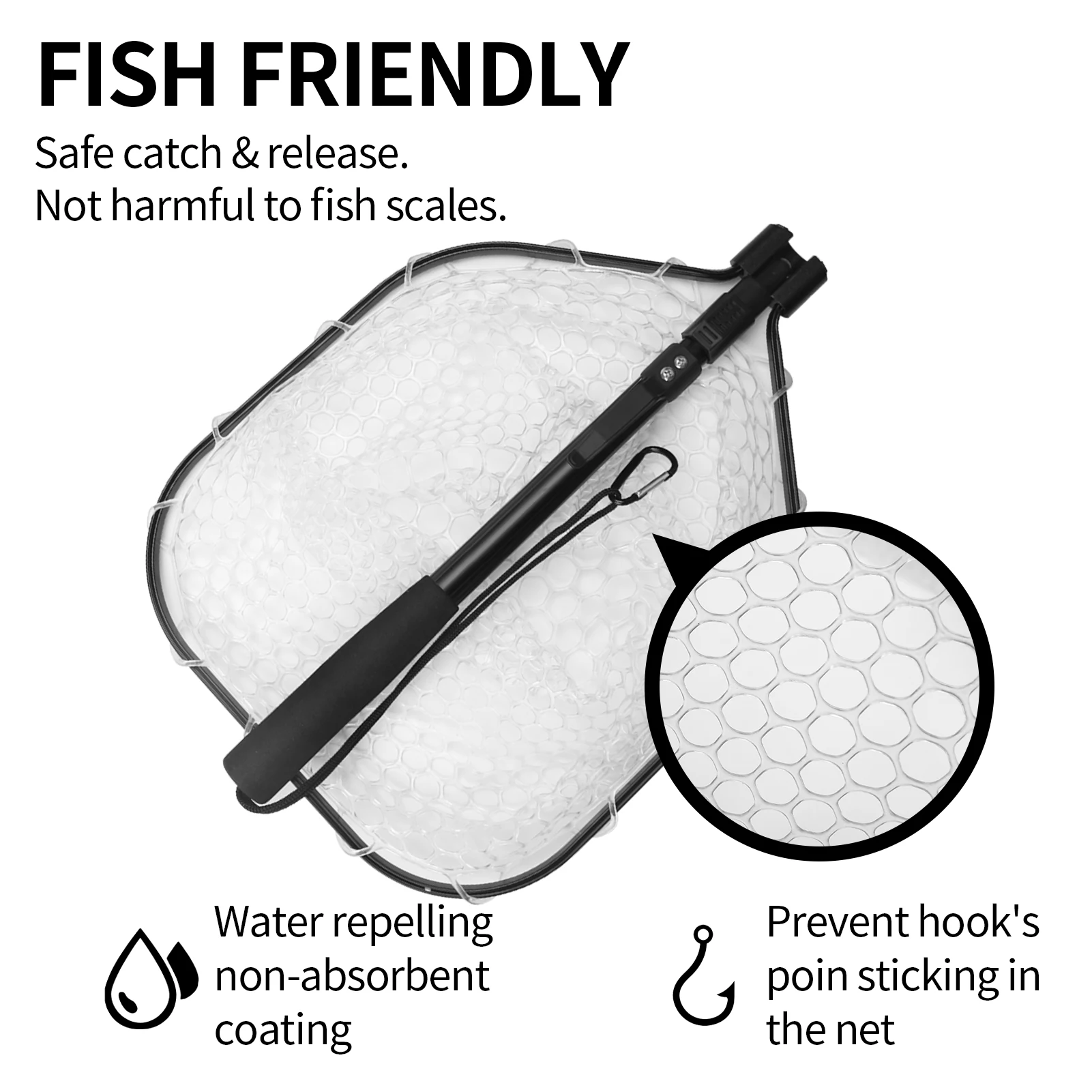 Fishing Tool Kit Durable Silicone Mesh Fishing Net Muti-Function Catch and Release Lightweight Portable Landing Net with Handle