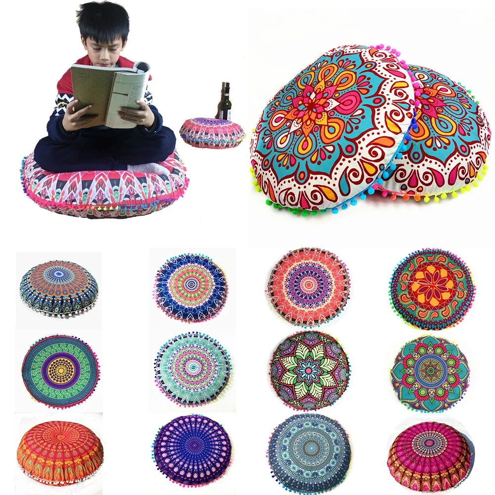 43/80cm Round Bohemian Pillow case Mandala Pattern Cushion Cover Indian Elephant Retro Meditation Floor Decorative Pillows