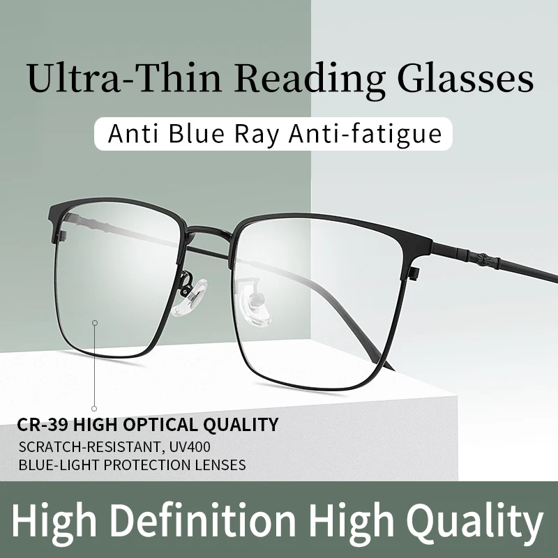 

Men's Ultra-Thin Reading Glasses Anti Blue Ray Anti-Fatigue,Metal Full Frame Computer Readers Anti UV/Eyestrain/Glare