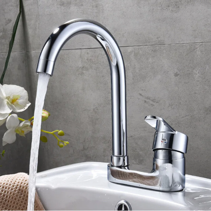 

Bathroom Wash Basin Double Hole Hot and Cold Water Faucet Alloy Universal Rotating Household Basin Faucet