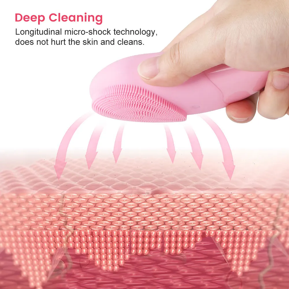 فرشاة تنظيف الوجه الكهربائية سيليكون بالموجات فوق الصوتية الاهتزاز منظف الوجه المسام العميقة البثرة التطهير الجلد الوجه مدلك #3