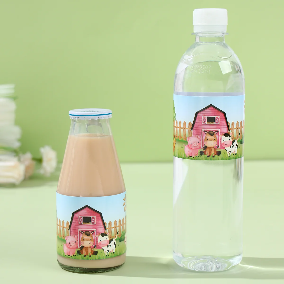 10pcs Farm Animal Pattern Bottle Stickers Farm Theme Birthday Party Decoration Kids 1st Birthday Baby Shower Party Supplies