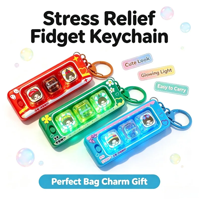 Portachiavi Fidget a 3 Tasti Luminoso a Tema Cartone Animato, Ciondolo Antistress per Borsa a Forma di Tastiera, Mini Ciondolo Decorativo Portatile da
