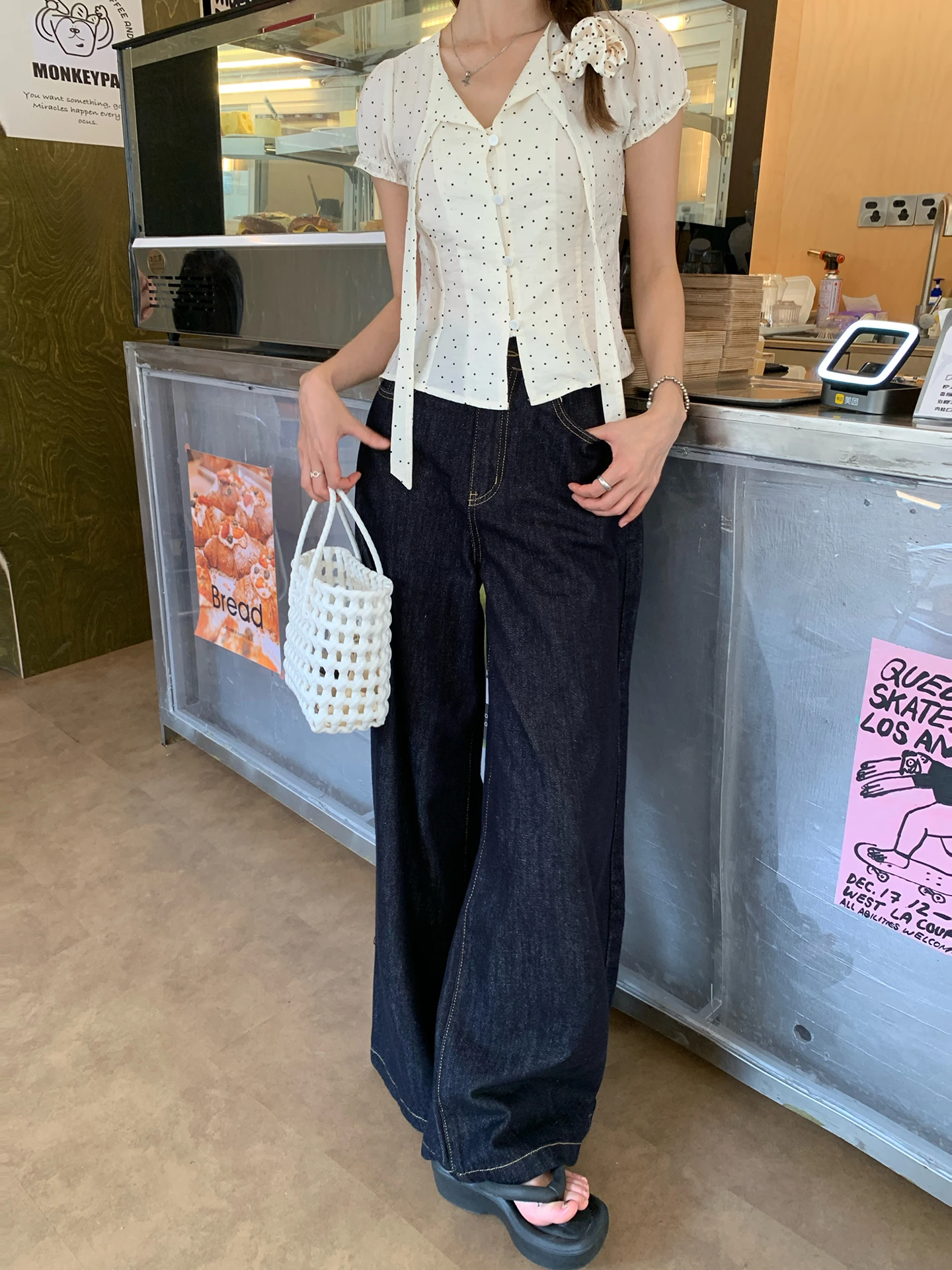 

Темно-синие широкие джинсы в стиле ретро с высокой талией, свободный крой, новые летние женские повседневные брюки, универсальные брюки длиной до пола