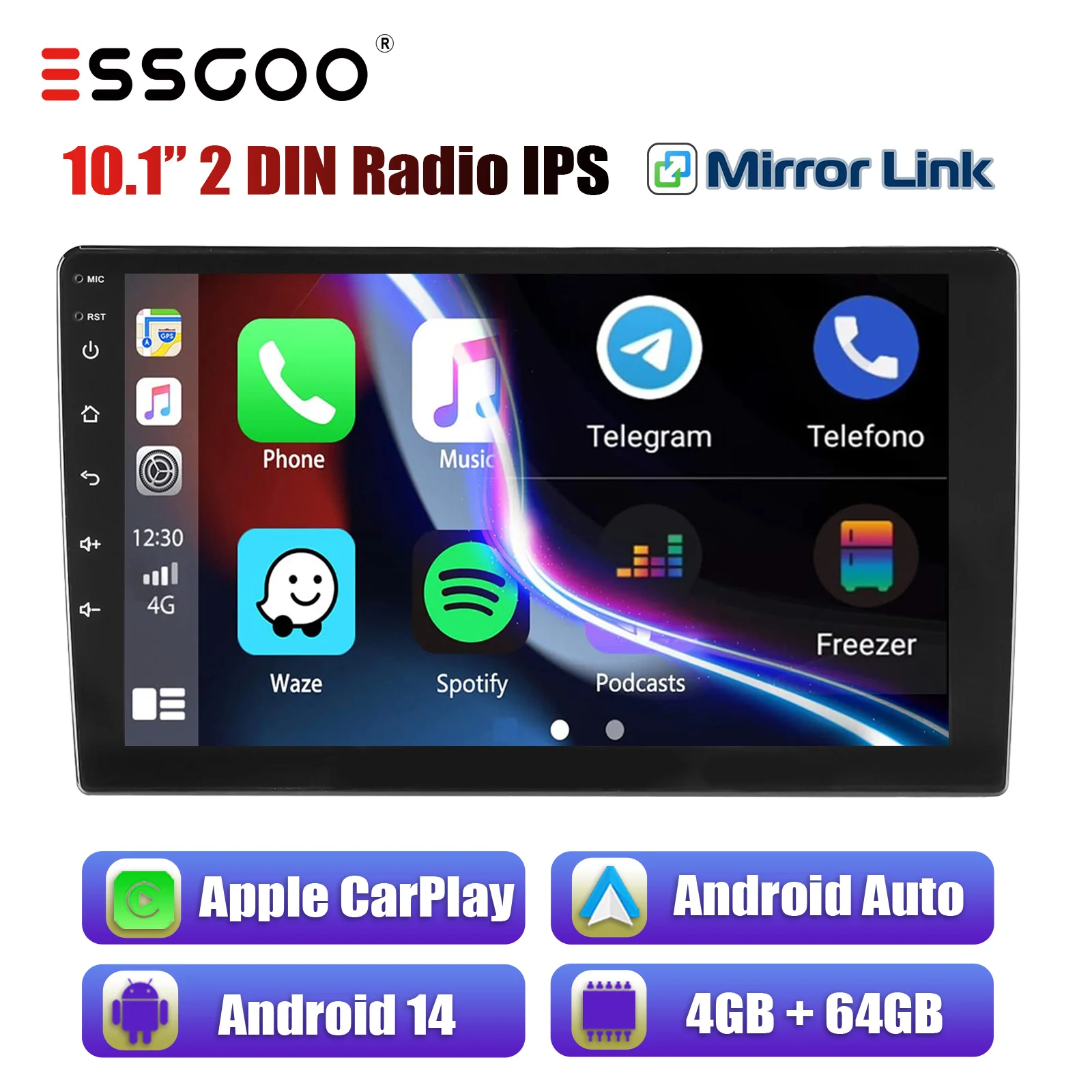 ESSGOO 7"/9"/10.1“ Car Stereo Radio 2 DIN Android 14 Carplay Android Auto GPS Navi Bluetooth FM RDS WIFI USB SWC IPSTouch Screen image 3