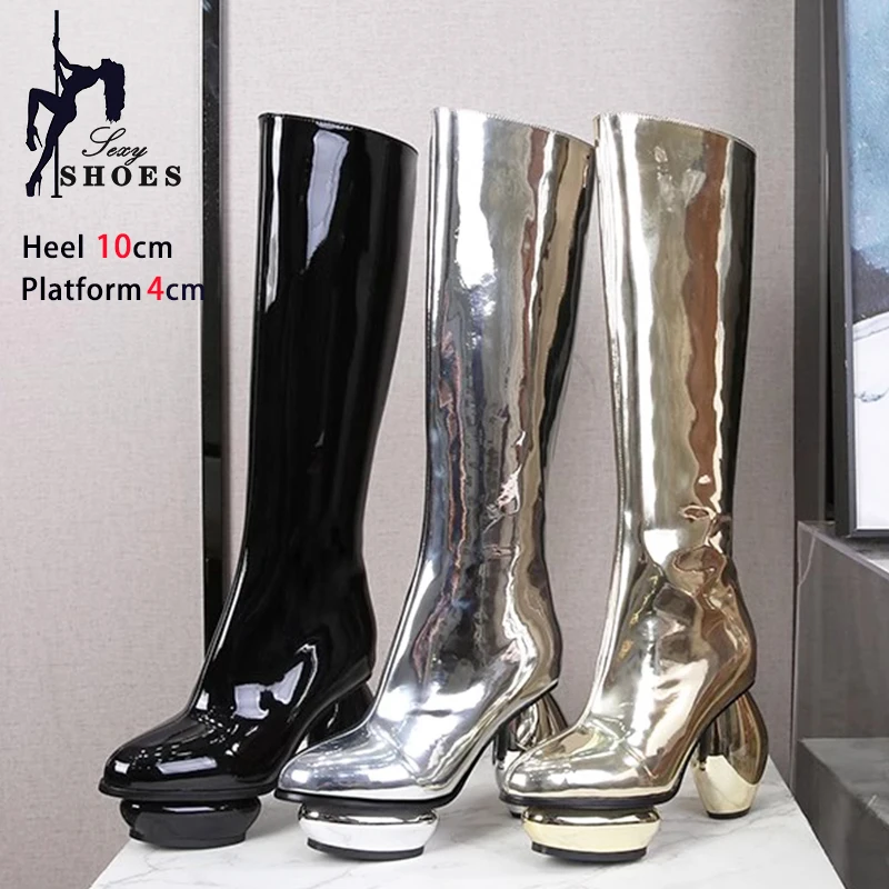 

Patent Leather Women Boots 2025 New Winter Thick Platform Large Size Shoes For Lady Spring Autumn Strange Style Knee-High Boots