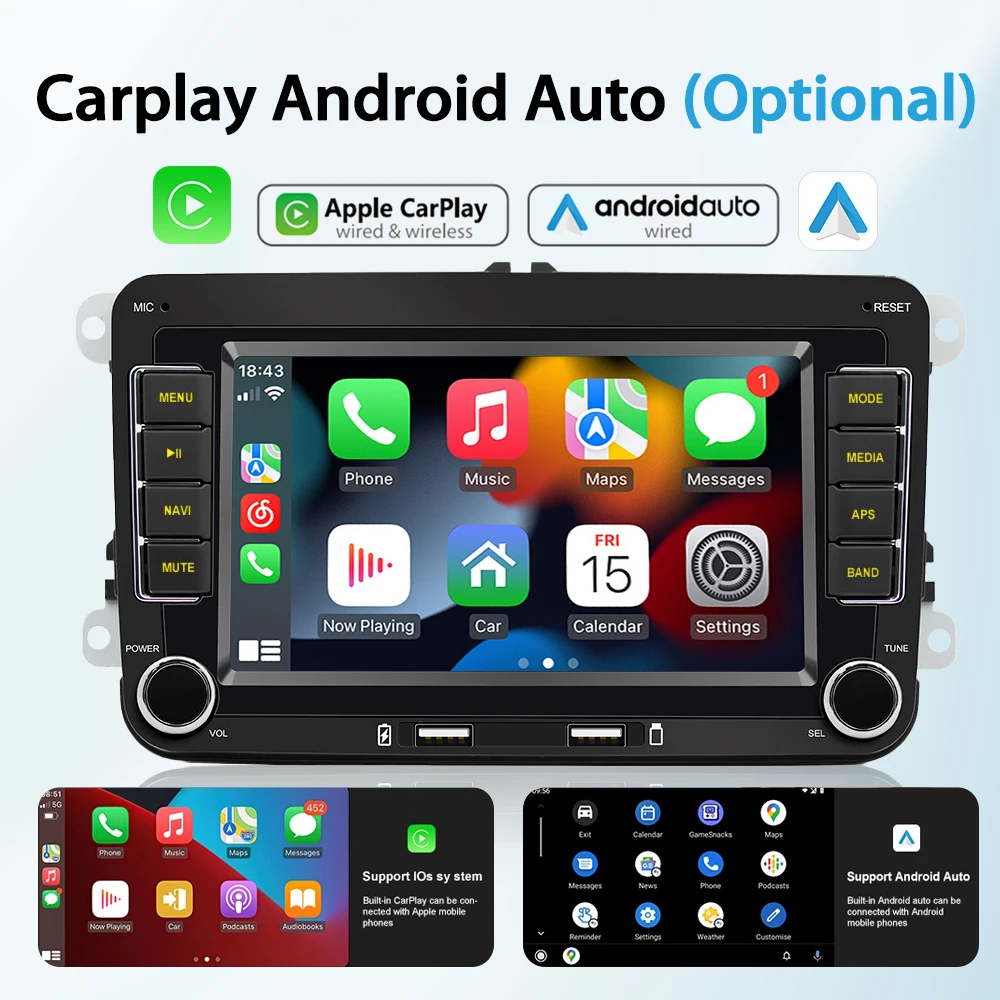 2 Din Android Car Radio Stereo Carplay Android Auto GPS Wifi For VW Golf 5 6 Skoda Touran Jetta Polo Passat b6 b7 Golf Caddy