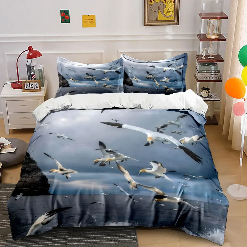 Seascape Birds Art Set Soft Comfortable Duvet Cover Bedding Set Included 1*Duvet Cover & 2*Pillowcases, gift