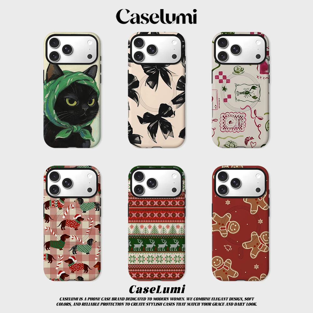 CaseLumi Matte Bumper für MagSafe Hülle für iPhone 17 16 15 14 Plus Pro Max Stoßfeste Harte Schicke Schwarze Katze Grünes Kopftuch Cover