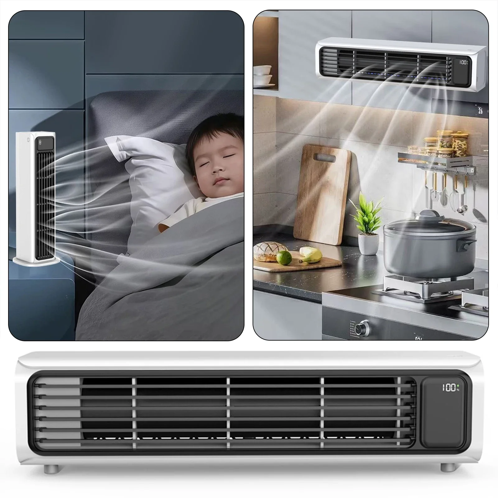 Portable Air Conditioner Fan Quiet Desktop Tower Fan Wall Non-drilling Circulating Fan 3 Speeds Adjustable Fans for Home Bedroom