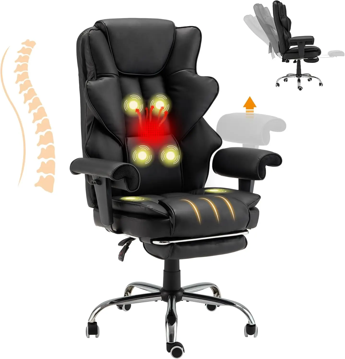 Homrest 6-Point Massage Office Chair,Heating Executive Chair,Ergonomic Home Office Desk Chair With Retractable Footrest And