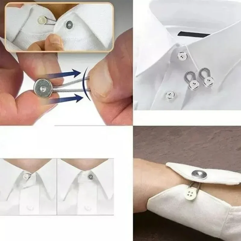 Extensores de cuello de Metal para camisas, botones a presión invisibles desmontables, hebilla de sujeción para pantalones, accesorios de herramientas