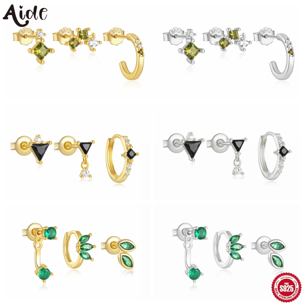 Aide 925 Sterling Silver 3pcs Set Stud Earring Black Green Zircon Earrings For Women Girls DIY INS Piercing Ear Studs pendientes