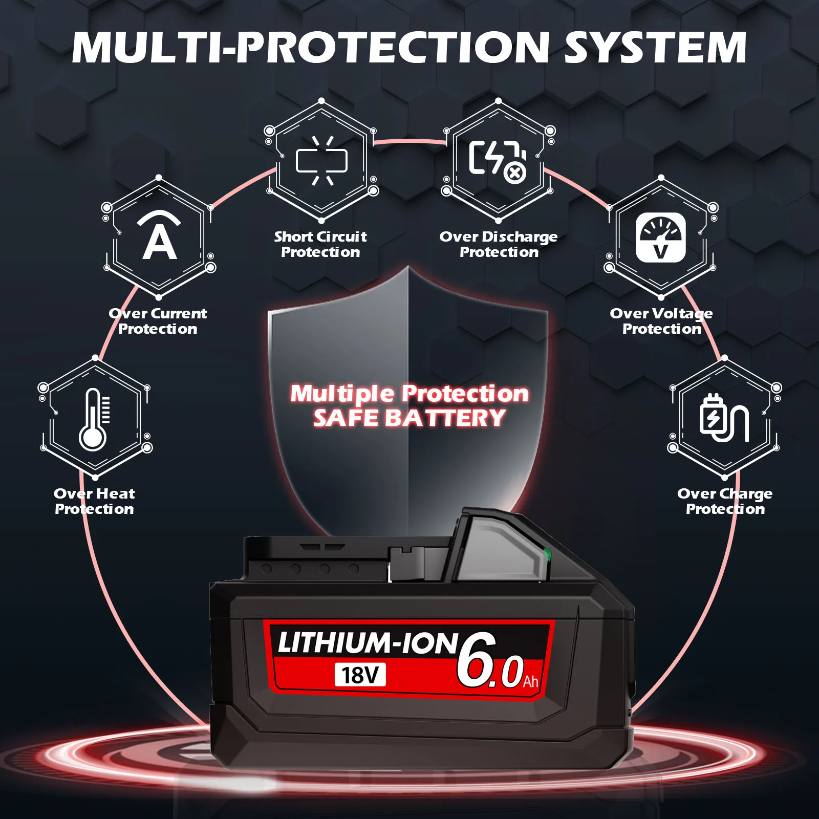 ミルウォーキー用リチウムイオン交換用バッテリー,充電式,デュアル充電器,m18,18v,6000mah,M18B5-XC,ツール,6.0ah