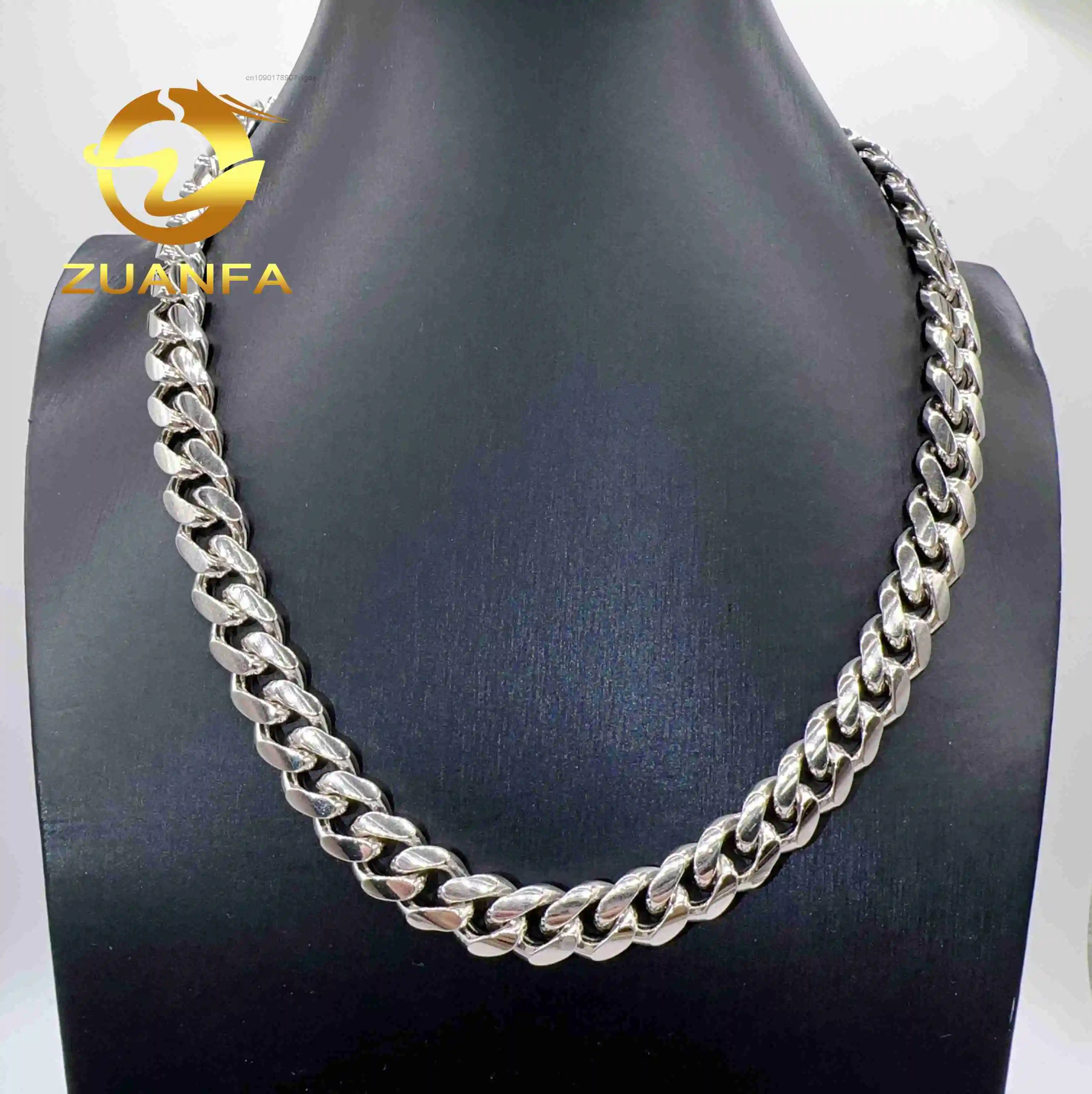 Hip Wholesale Hop Jewelry Luxury 12mm Moissanite Clasp Solid Sterling Silver Miami Cuban Link Chain Necklace for Men.