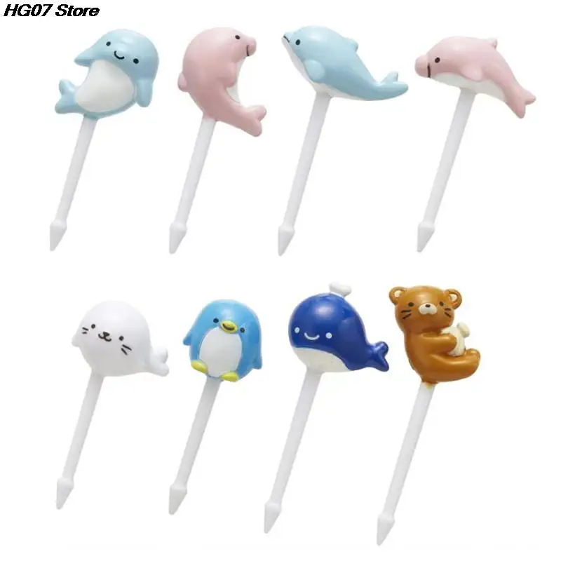 New 8Pcs/set Mini Dolphin Fruit Fork Kids Snack Dessert Bento Sandwich Lunches Party Decoration