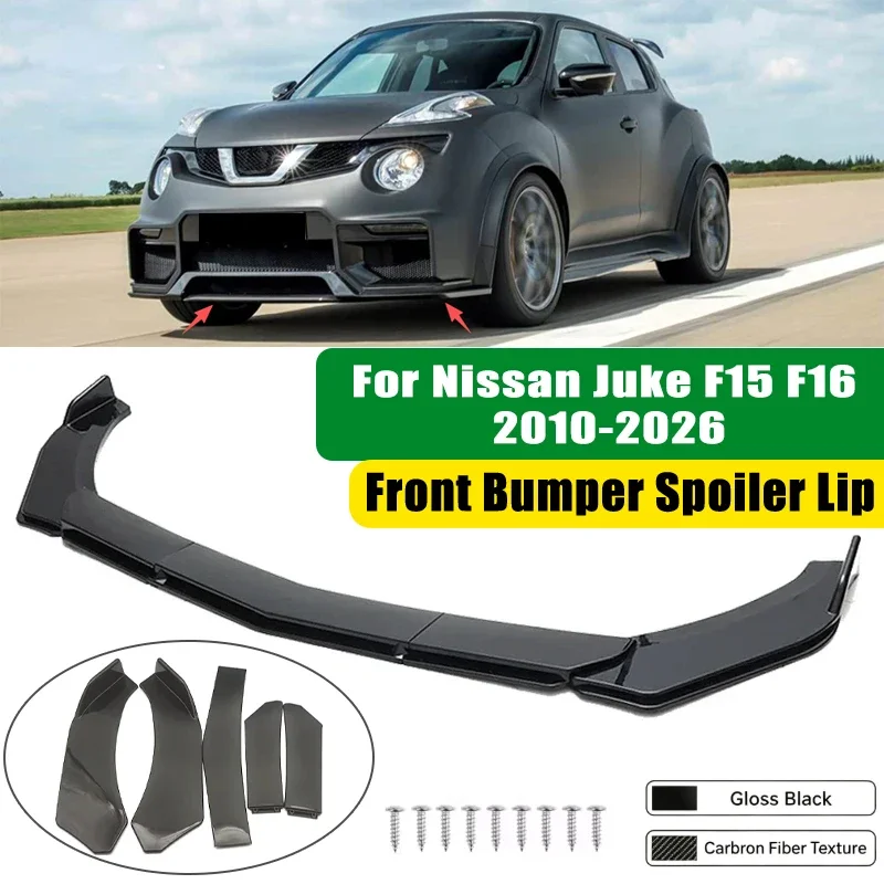 For Nissan Juke F15 F16 2010-2026 5Pcs ABS Car Front Bumper Lip Spoiler Splitter Body Kit Canard Tuning Accessories