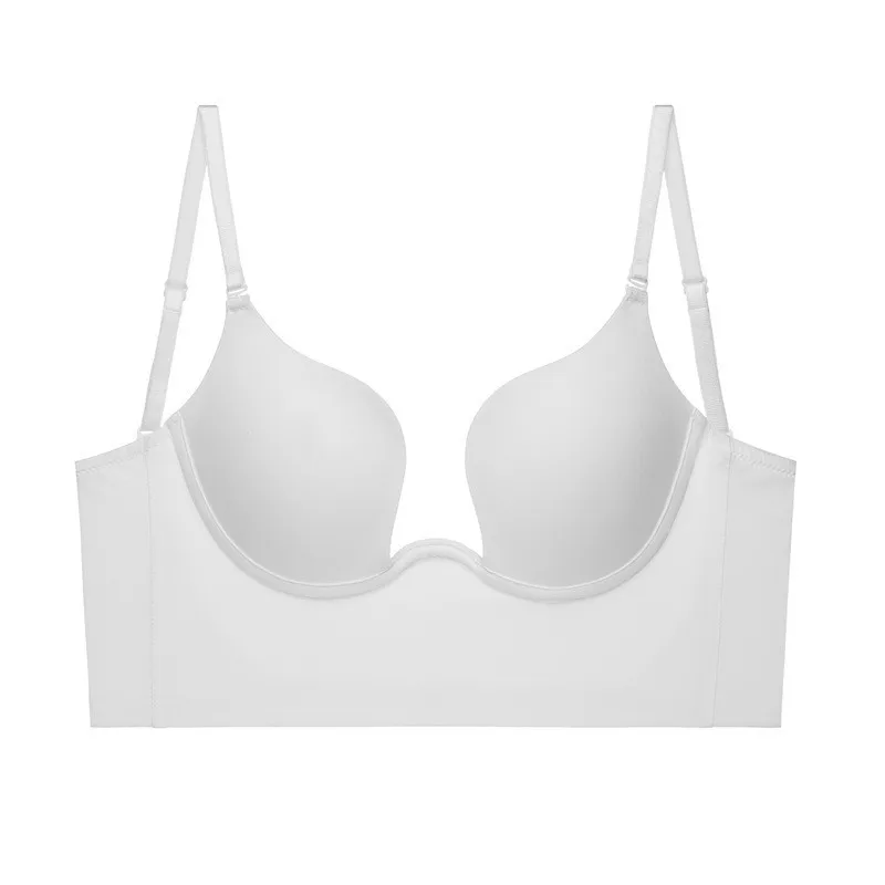 Solid Large Backless Beauty Bra Women's U-shaped Smooth Chest Gathered Lingerie Sexy Invisible Hanging Neck Underwear Everyday