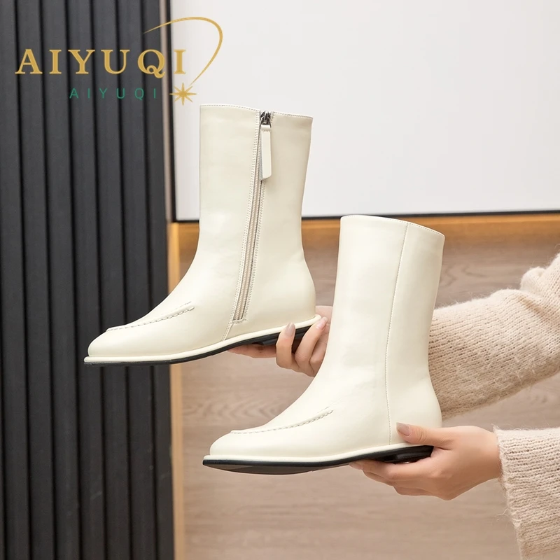 AIYUQI Women Ankle Boots 2024 New Genuine Leather Short Boots Women Flat Winter Fashion Women Knight Boots