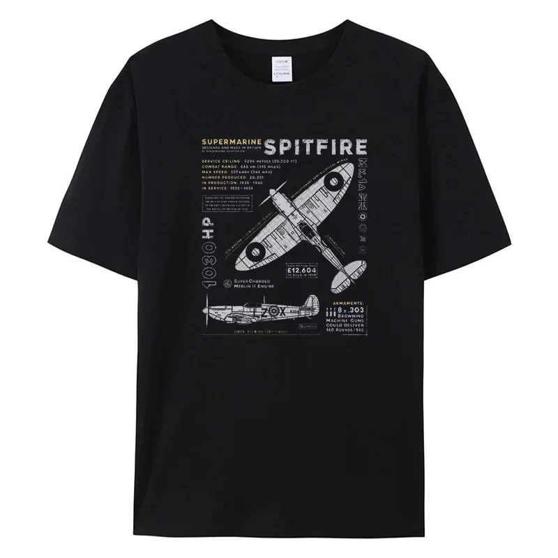 Summer Trendy Fashion Casual T-Shirt 24 Retro Supermarine Spitfire MK 1 Men\'s 100% Cotton T-Shirt Fighter Pilot Clothing