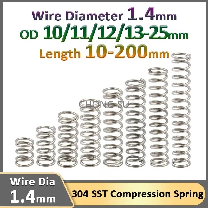 

Wire Dia 1.4mm Stainless Steel Compression Spring Cylidrical Coil Shock Absorbing Return Compressed Pressure Springs OD 10-25mm