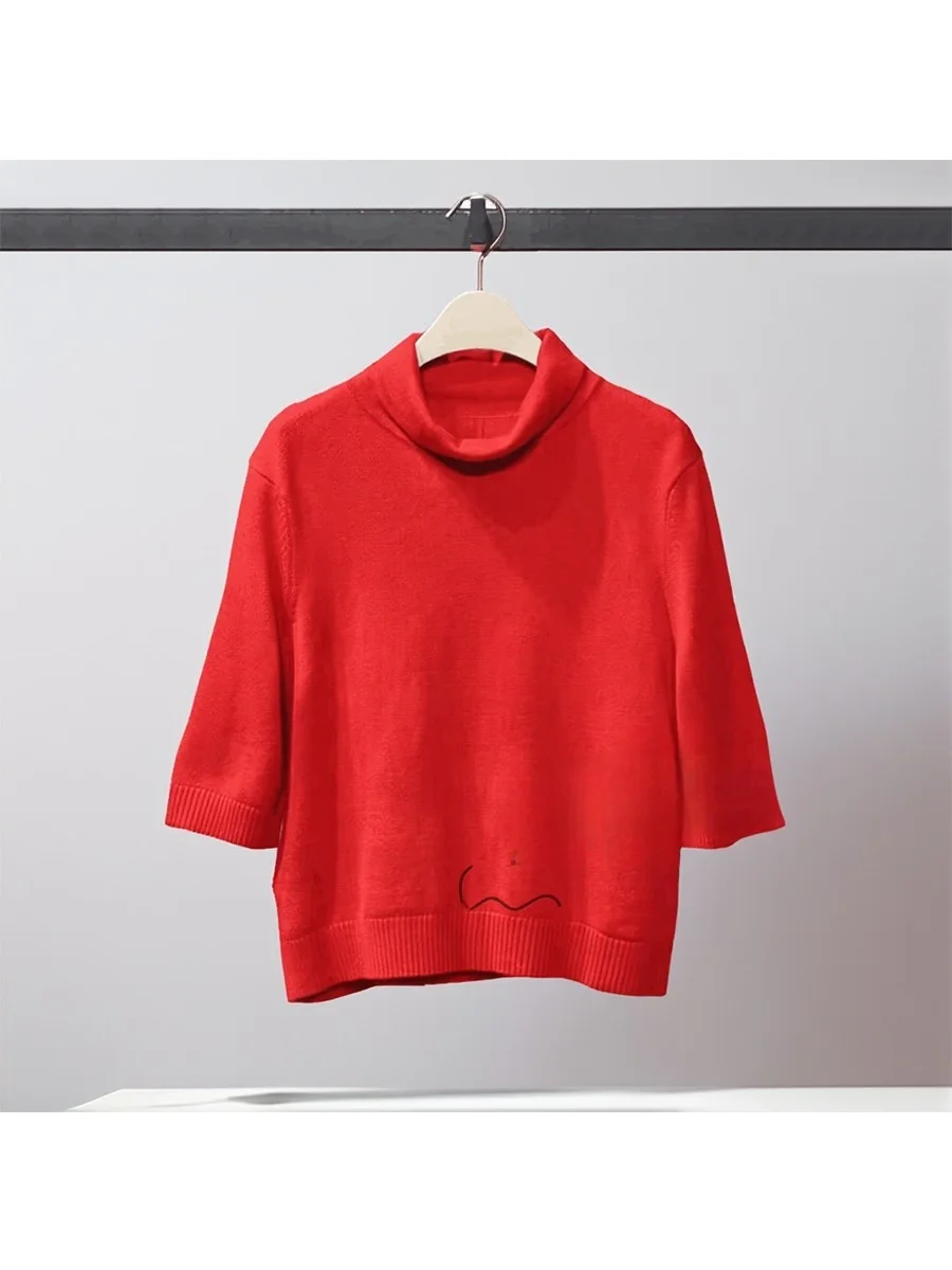 

Fashionable Red Knitted Sweater High Neck Pullover Loose Women's Winter New Arrival Elegant Versatile Celebration Wear