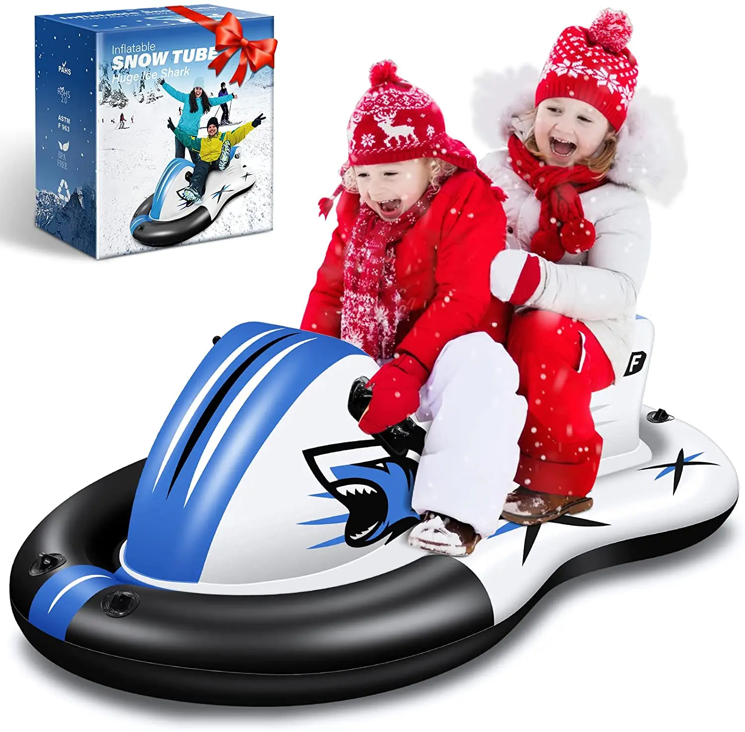 Inflatable Snowmobile Snow Sled Heavy Duty Inflatable Snow Tube for Sledding with Handles for Kids and Adults Outdoor Activity