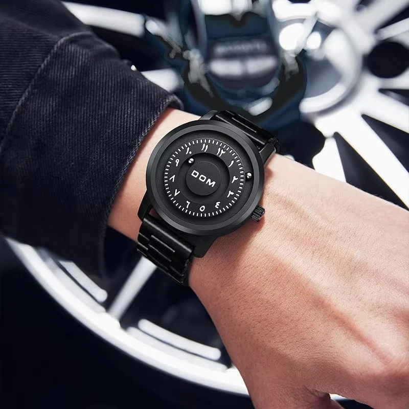 DOM 1769 New Original Rolling Pointer Rotating Magnetic Men Watch Fashion Twelve Constellations Waterproof Stainless Steel Clock