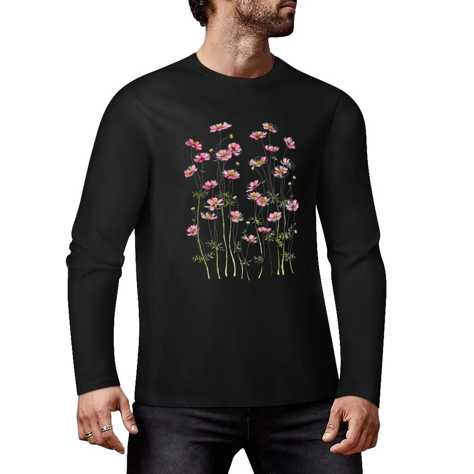 Pink Cosmos Flowers Long T-Shirt shirts graphic tees plus size t shirts quick-drying t-shirt sweat shirt t shirts men