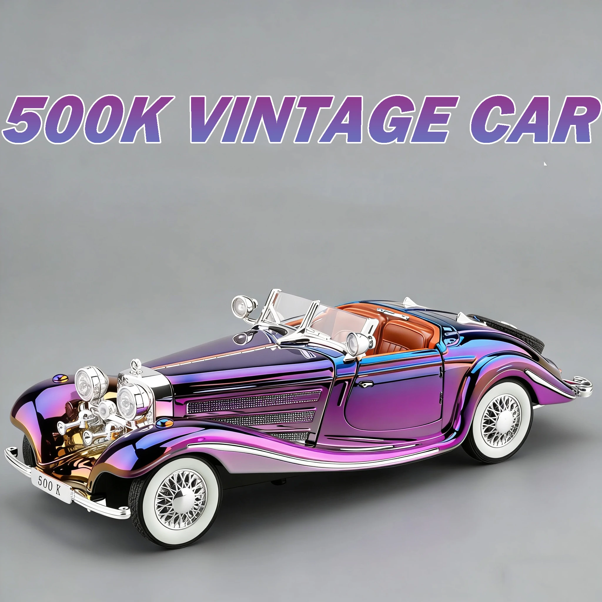 

1:24 500K 300SL Model Vintage Car Toys Alloy Diecast Sound Light Doors Opened Shock Absorption Ornament Toy Vehicles for Kids