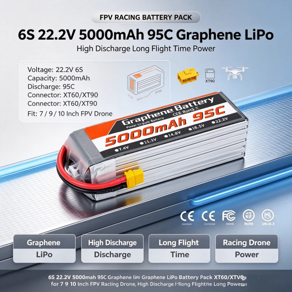 6S 22.2V 5000mAh 95C Graphene - 6S Lipo Battery 22.2V 5000Mah 评论和价格
