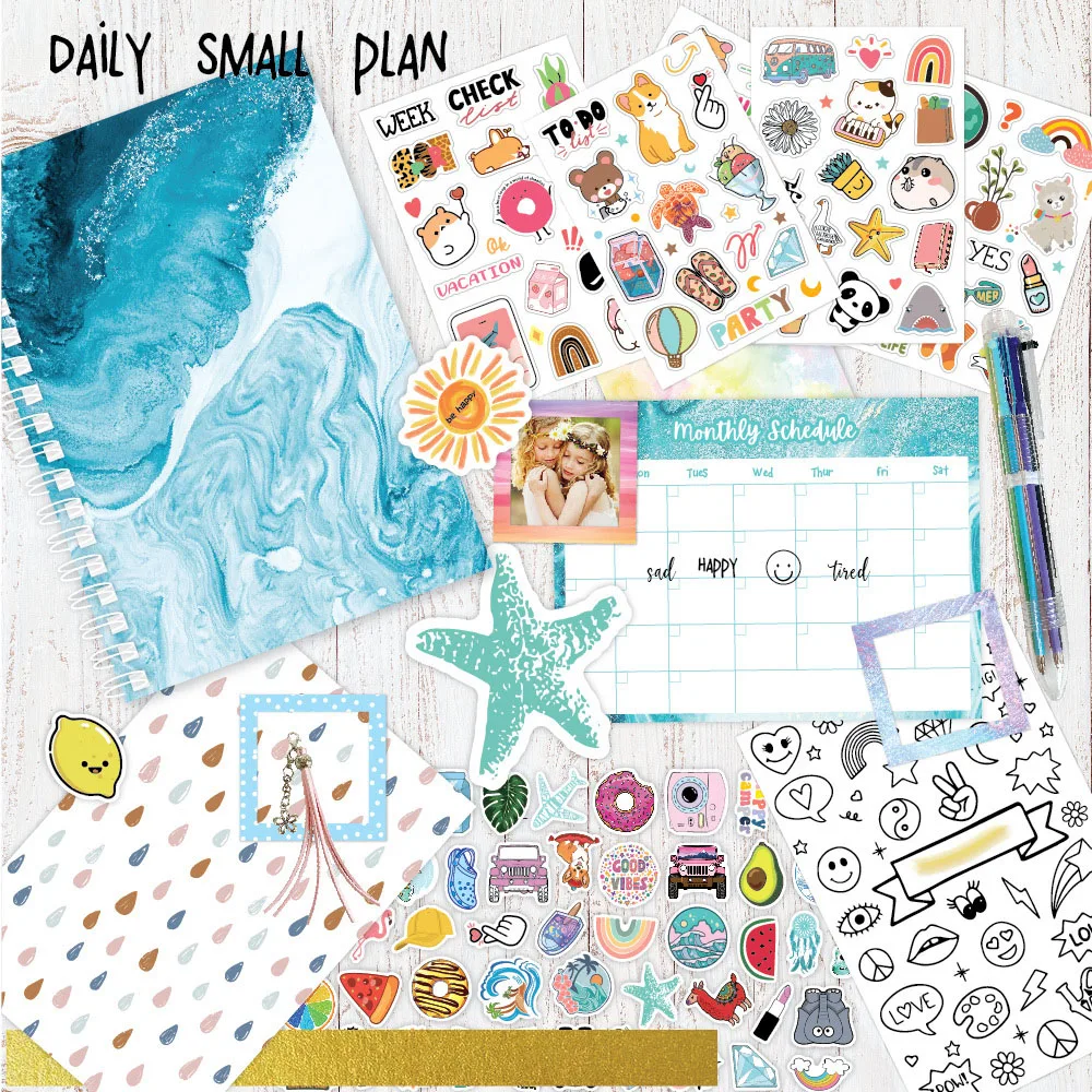 A5 Notebook Diary Planner with Stickers Washi Tape Bookmark Pen Diy Journal Set Notebooks for School Stationery Office