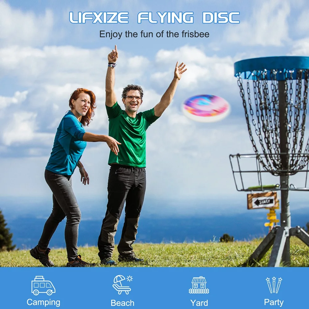 Outdoor LED Flying Dis 360° Brightness Smart Auto Light Up Competitive Beach Flying Disc For Adults Lawn Backyard Camping Games