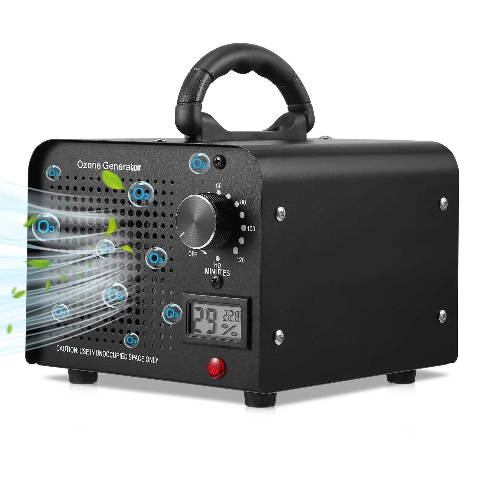 Purificatore d'aria per macchina per ozono generatore di ozono ad alta capacità 60000 mg/h con display dell'umidità della temperatura per animali domestici con fumo per ufficio domestico