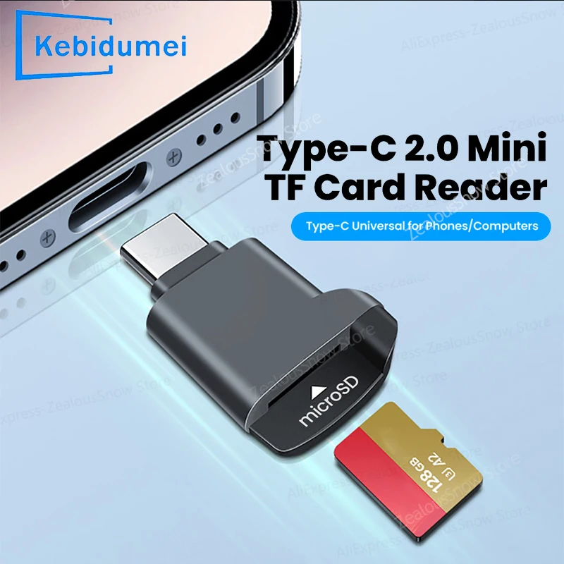 

KEBIDUMEI Mini C-type 2.0 TF card reader external storage stretch design suitable for iPhone USB-C 2.0 Memory Stick TF card read